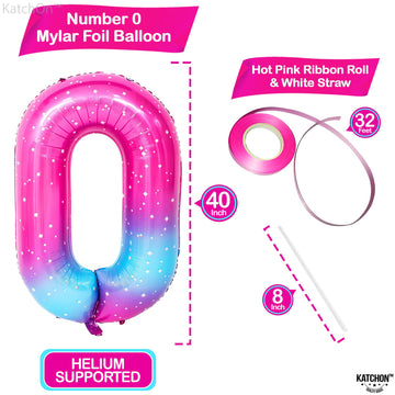 Katchon, 0 Rainbow Balloons Number - Huge, 40 Inch Zero Number Balloon | Rainbow Balloons Birthday Decorations | Pink Blue Number 0 Balloons | Rainbow Party Supplies | Rainbow Birthday Decorations
