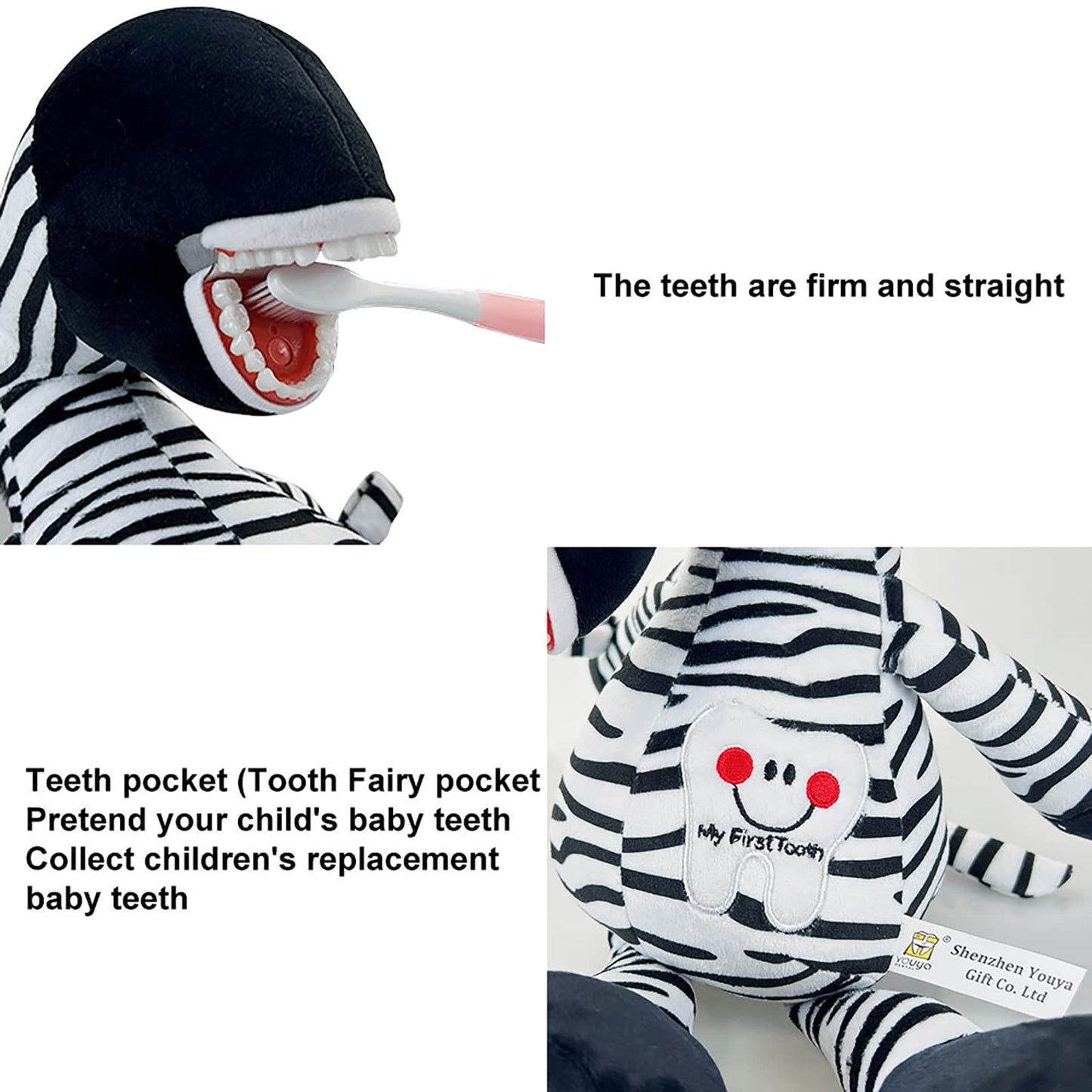 YOUYA DENTAL Tooth Fairy Plush Doll  Dental Plush Oral Health Presentation Puppet Zebra Tooth Fairy Dental Educational Plush Small Size Doll with Teeth for Kids Chidren Boys Girls