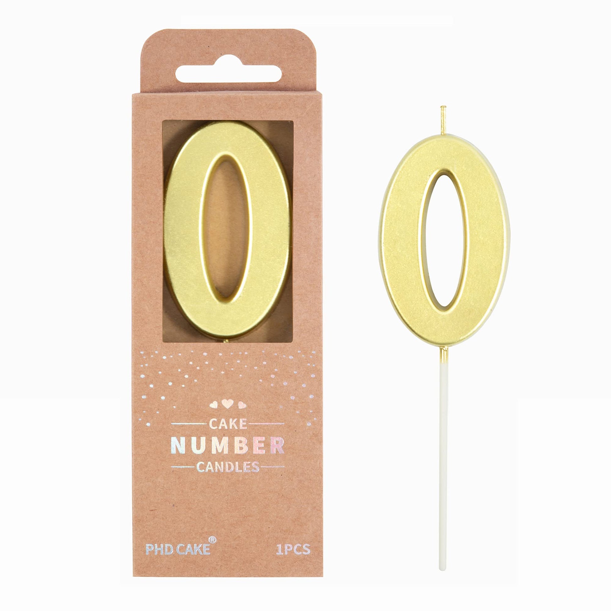 PHD CAKE 2.76 Inch Modern Gold 0 Number Birthday Candles, Gold Number Candles, Cake Number Candles, Party Celebration