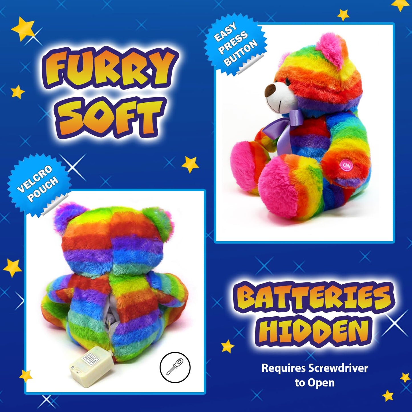 The Noodley Rainbow Lites Light Up Teddy Bear Stuffed Animal Plush Led Night Light Sleep Toy For Girls (16 Inch, Batteries Inclu