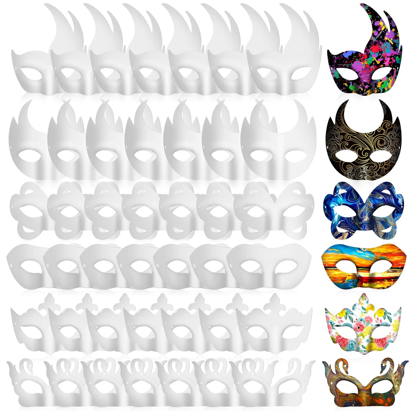 Leyndo 48 Pack Paper Mache Masks Craft Masks Blank DIY Halloween Mask Half Face Paintable Mask Mardi Gras Masquerade Cosplay(Ass