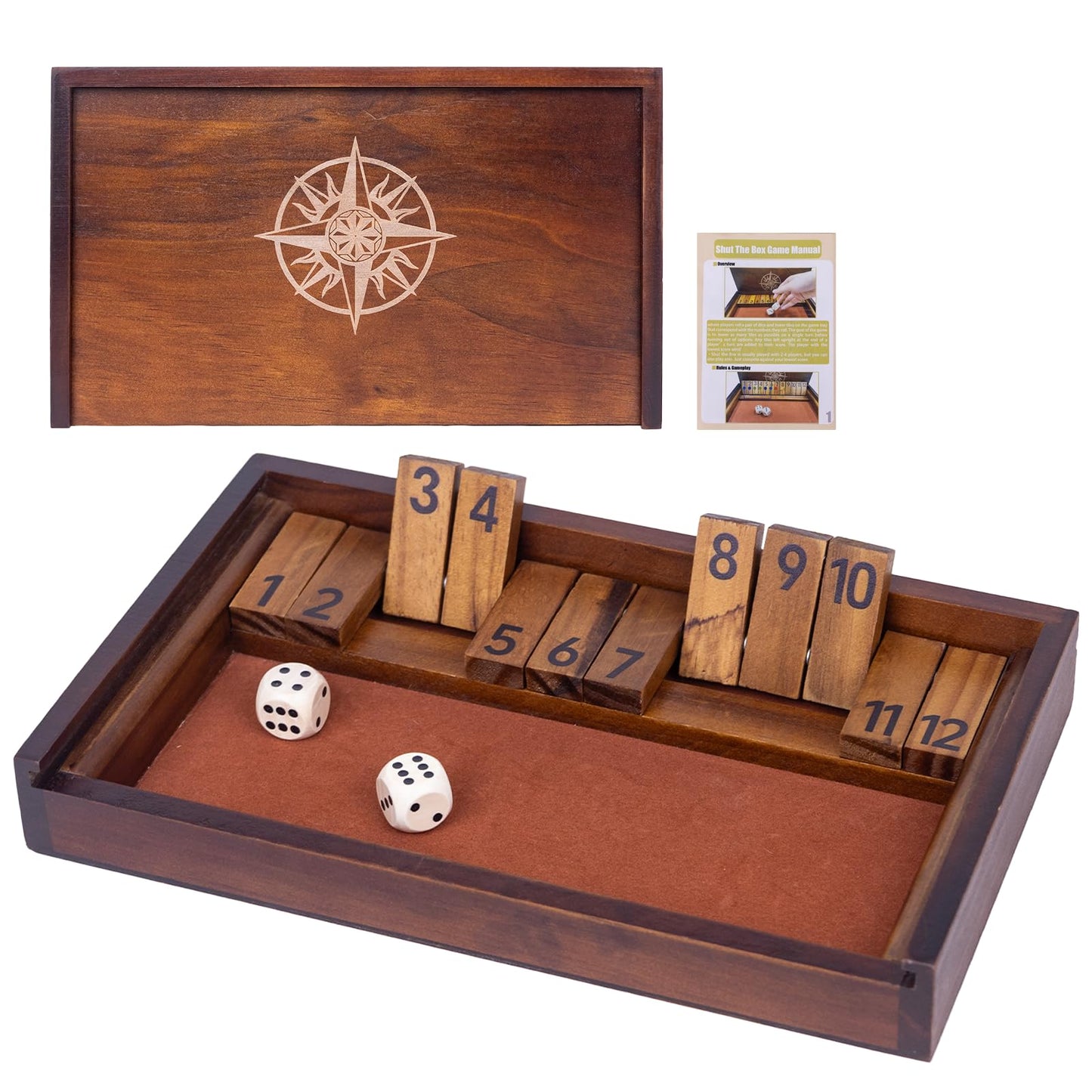 Shut The Box Game With 12 Pcs Wooden Numbers