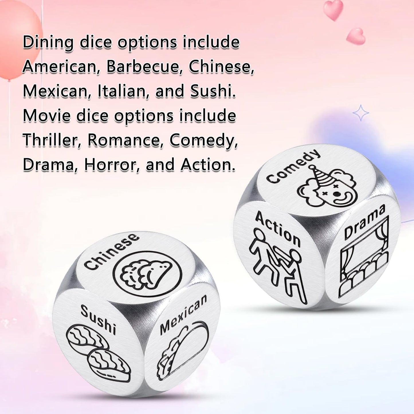 Valentines Day Gifts For Boyfriend, Valentines Gifts For Adults, Valentine Day Gifts Movie & Food Dice 2Pcs, Date Night Dice Gag