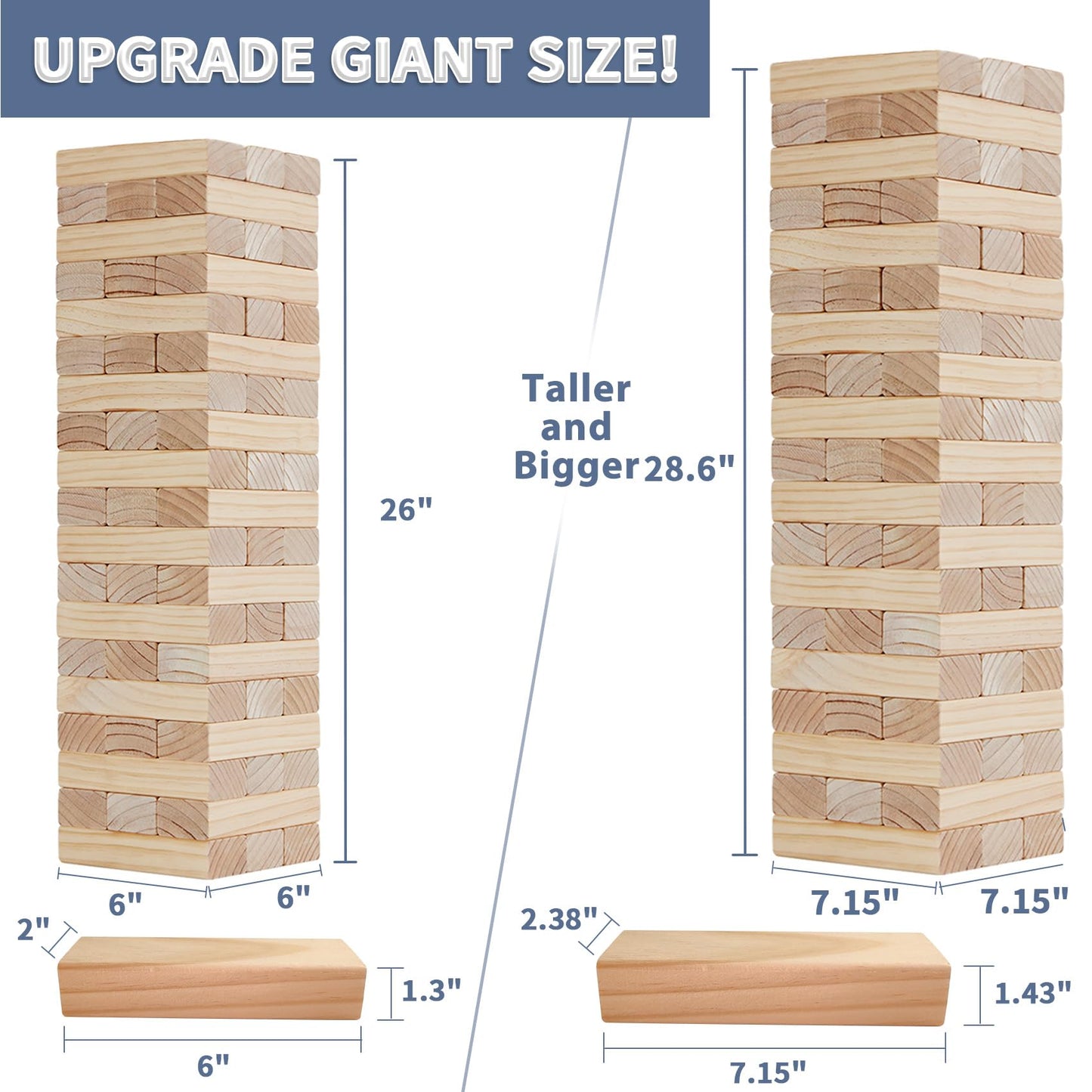 Megwoz Giant Tumble Tower Game - 60 Blocks New Zealand Pine Wooden Stacking Blocks for Kids & mature-themeds  Over 5FT Tall Indoor/Outdoor Family Games  Birthday Party Games Unique Gifts for for All Ages
