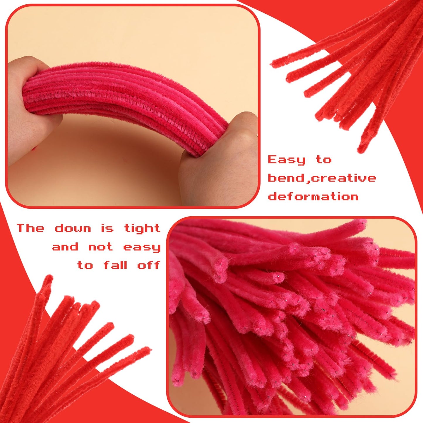 Giwrmu 100 Pieces Pipe Cleaners Chenille Stem, Red Pipe Cleaners Craft, Fuzzy Sticks Craft Supplies, Colored Pipe Cleaner for Cr