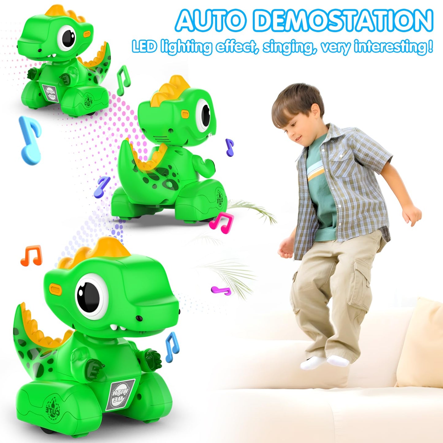 YUAN PLAN Remote Control Robot Dinosaur Toys, Dinosaur Toys for Kids, Robot Toy With LED Light Eyes, Auto-Demo, Recording, Repea