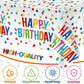 Miucat 3Pcs Birthday Tablecloth, Happy Birthday Decorations Set, Colorful Rainbow Dots Design With Happy Birthday Tablecloth. Wa