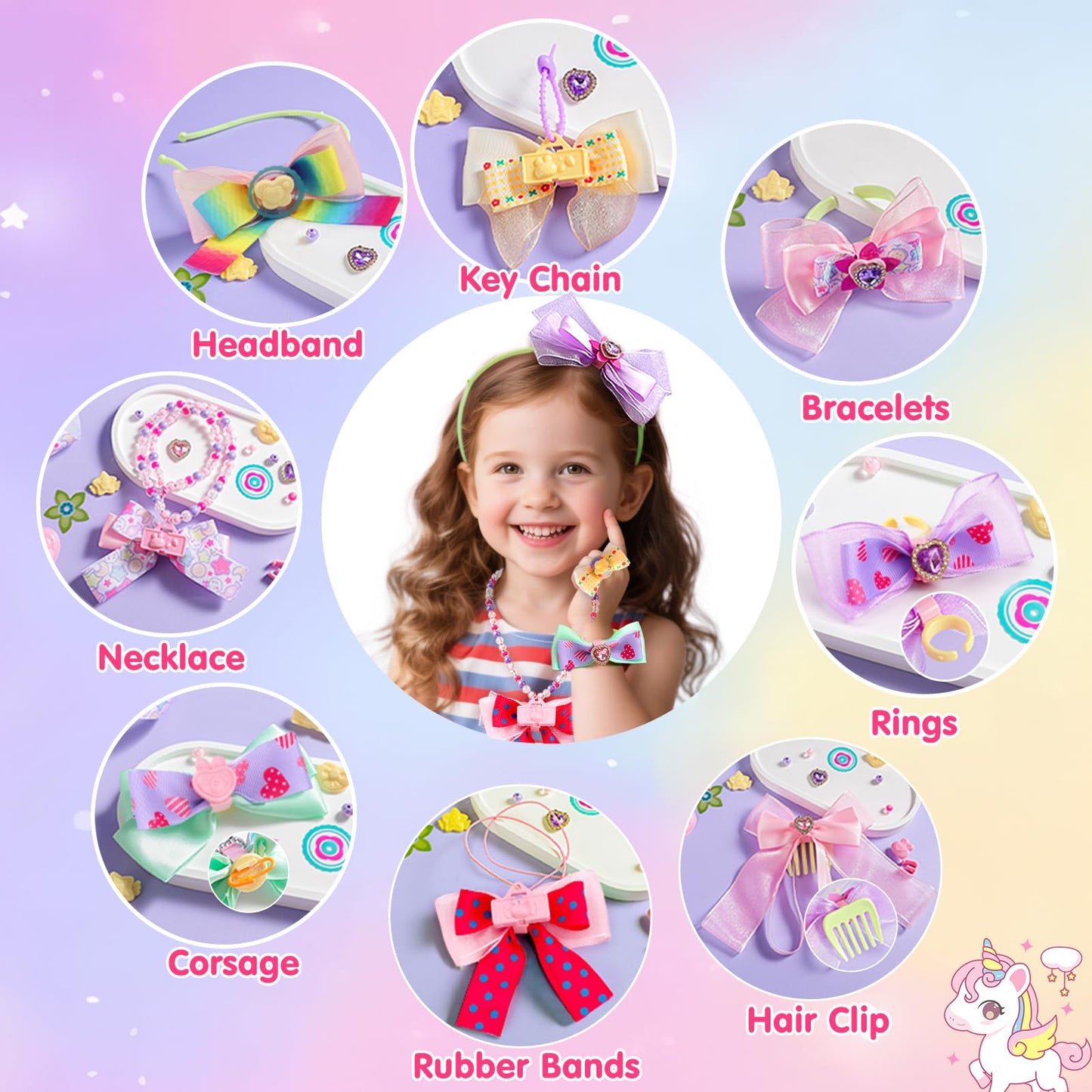 Qirptey DIY Bow Maker Kit for Girls 6-12, Pink Headband & Jewelry Making, Arts and Crafts Toys