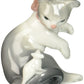 LLADR   Glossy Porcelain Figure Cat and Mouse in White and Gray. Decorative Kitten Porcelain Figurine.