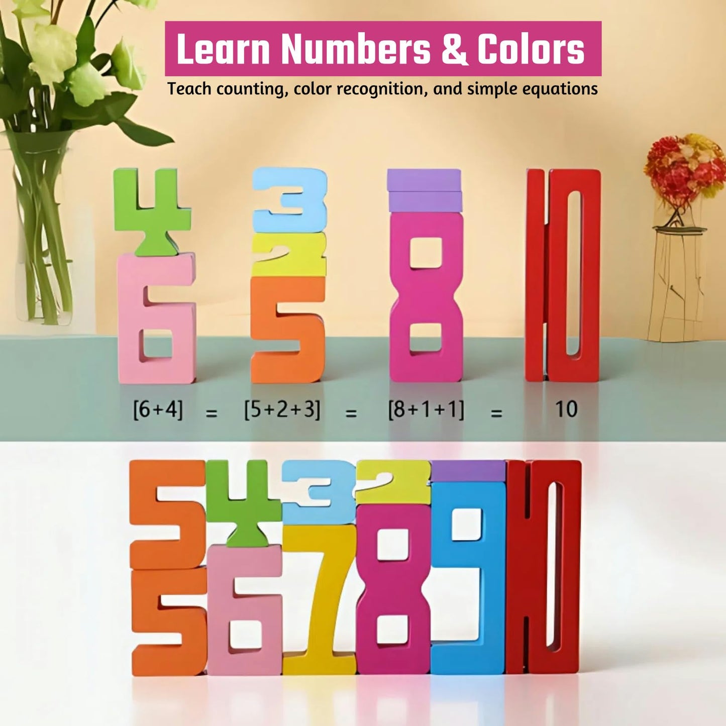 Gdaytao Wooden Number Building Blocks for Kids - 20PCS Montessori Math Toys with Stacking Games  Educational Counting Blocks for Toddlers Ages 3+  Gift Box for Birthday & Preschool Learning