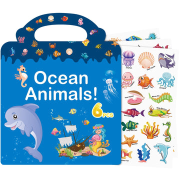 214 Pcs Ocean Animals Reusable Sticker Books For Kids, 6 Sheets Reusable Stickers For Toddlers, Cute Waterproof Toddler Stickers