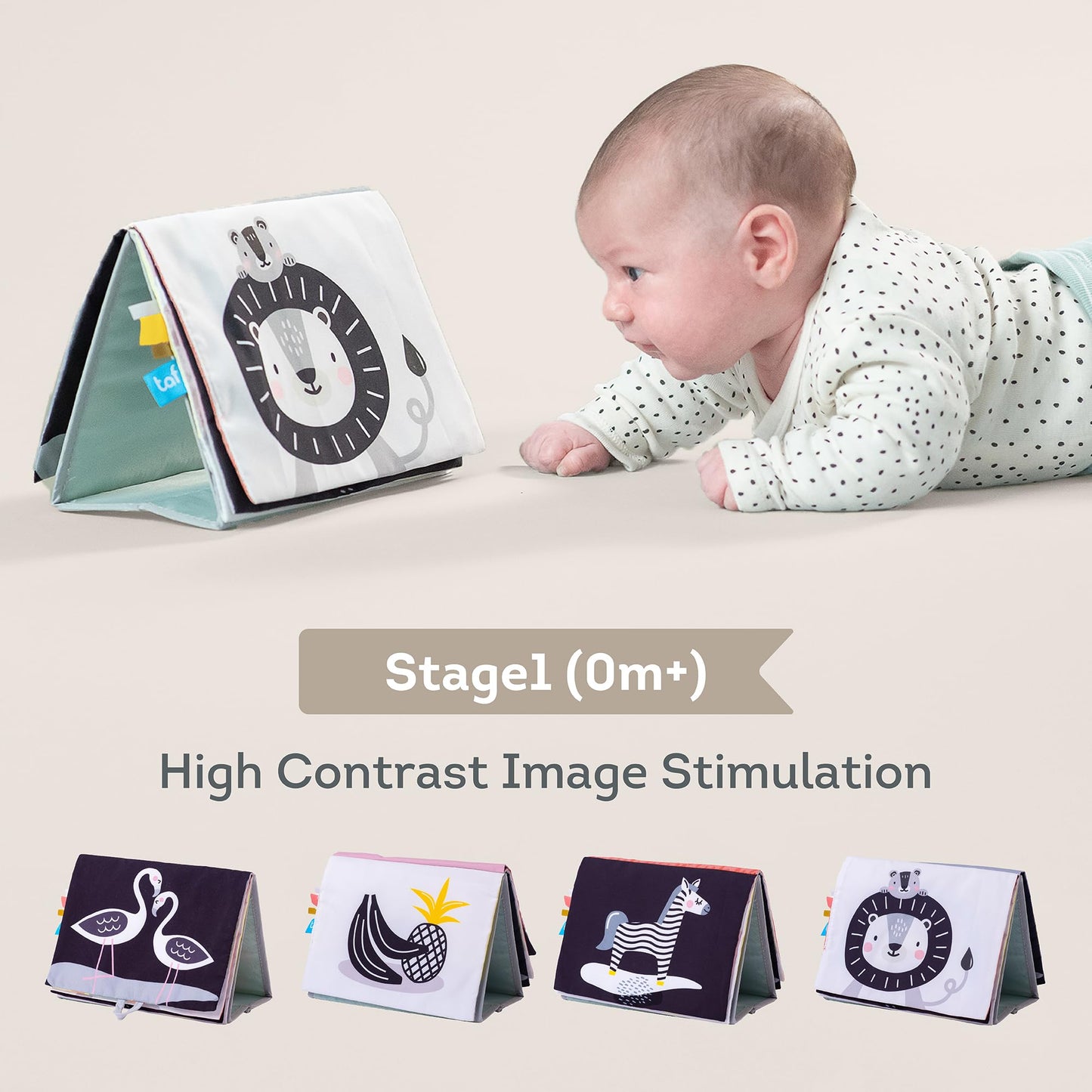 Taf Toys Savannah Infant Tummy-time Soft Crinkle Activity Book with Huge Baby Safe Mirror, 3D Activities, Textures and a Soft Ba