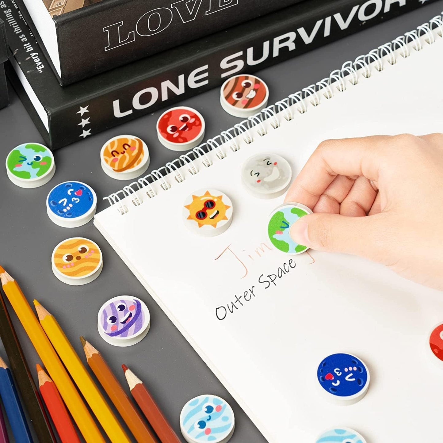 Haooryx Solar System Mini Eraser for Kids - 60Pcs Bulk Novelty Outer Space Pencil Eraser 3d Miniature Desk Puzzle Eraser for Stu