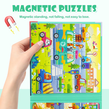 Magnetic Puzzles For Kids Ages 3-5, 3 In 1 Traffic Vehicles Toddlers Magnet Jigsaw Puzzle Book, Kids Travel Road Trip Puzzle Toys For Boys And Girls Ages 4-8 (Traffic)