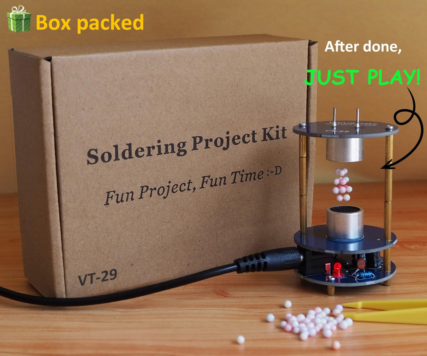 VIGURTIME DIY Ultrasonic Suspension Solder Kit, Mini Levitator, Plastic, Blue, VT-29, STEM Project for Soldering Practice and Learning