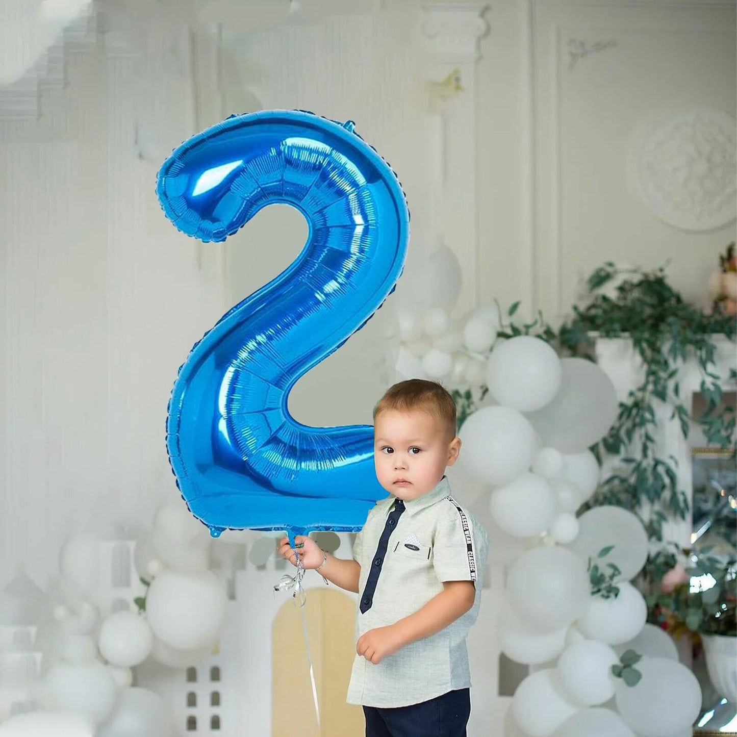 2 Number Balloon Blue 40 Inch Big Foil Mylar 2Nd Balloons For 2 Year Old Boy Girl Birthday Party Decorations Wedding Anniversary