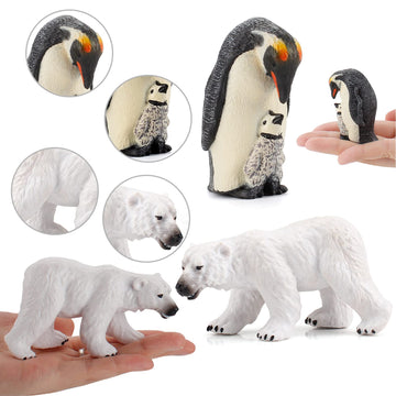 Bretoyin Arctic Animals Figurines Set 16Pcs Christmas Toy Gift Polar Bear Figurine Arctic Fox Figure Penguin Figurines Snow Mold