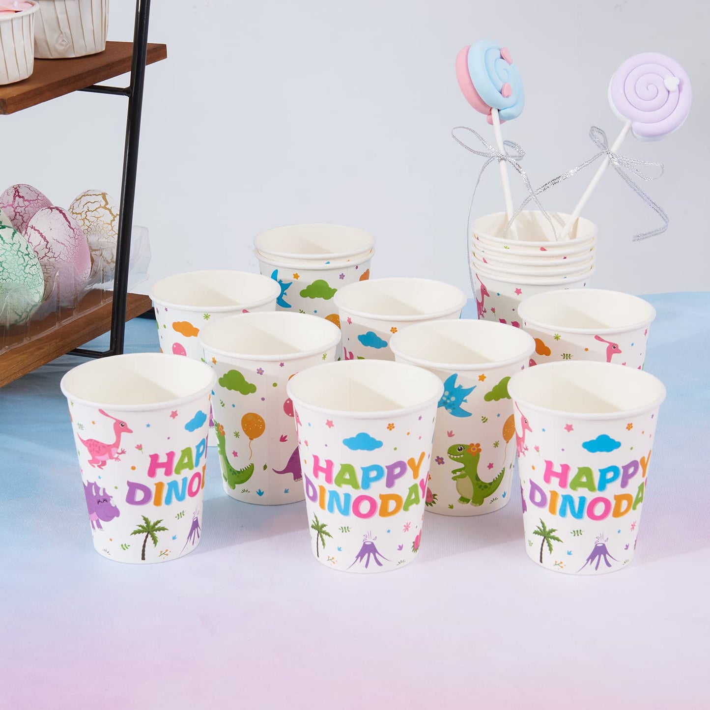 Wernnsai Dinosaur Party Tableware Set - Dino Party Supplies For Girls Disposable Paper Luncheon Dinner Dessert Cake Plates Napkins Cups Baby Shower Birthday Party Dinnerware Kit Serves 16 Guests