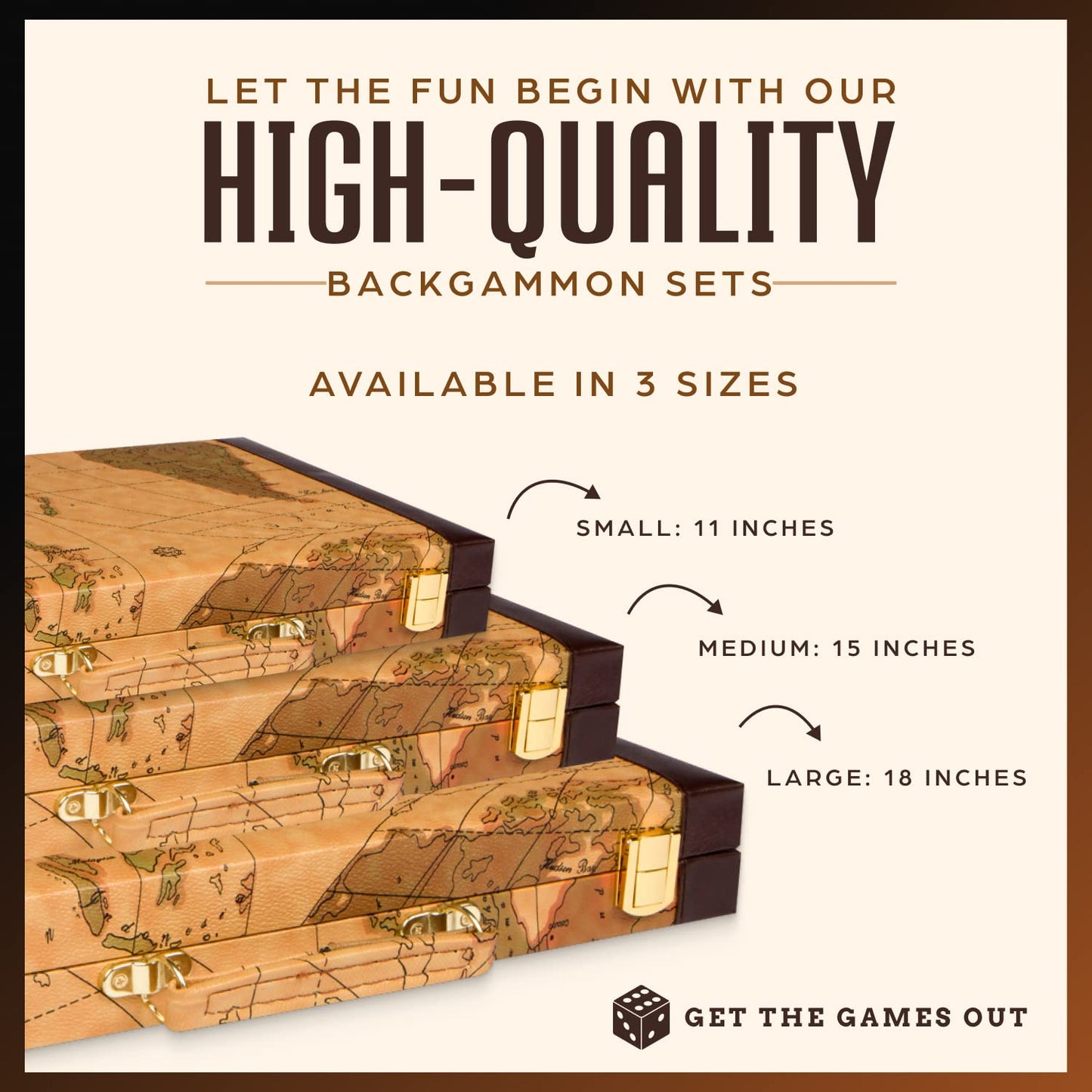Get The Games Out Top Backgammon Set - Classic Board Game Case - Best Strategy & Tip Guide - Available In Small, Medium And Large Sizes (Map, Medium)