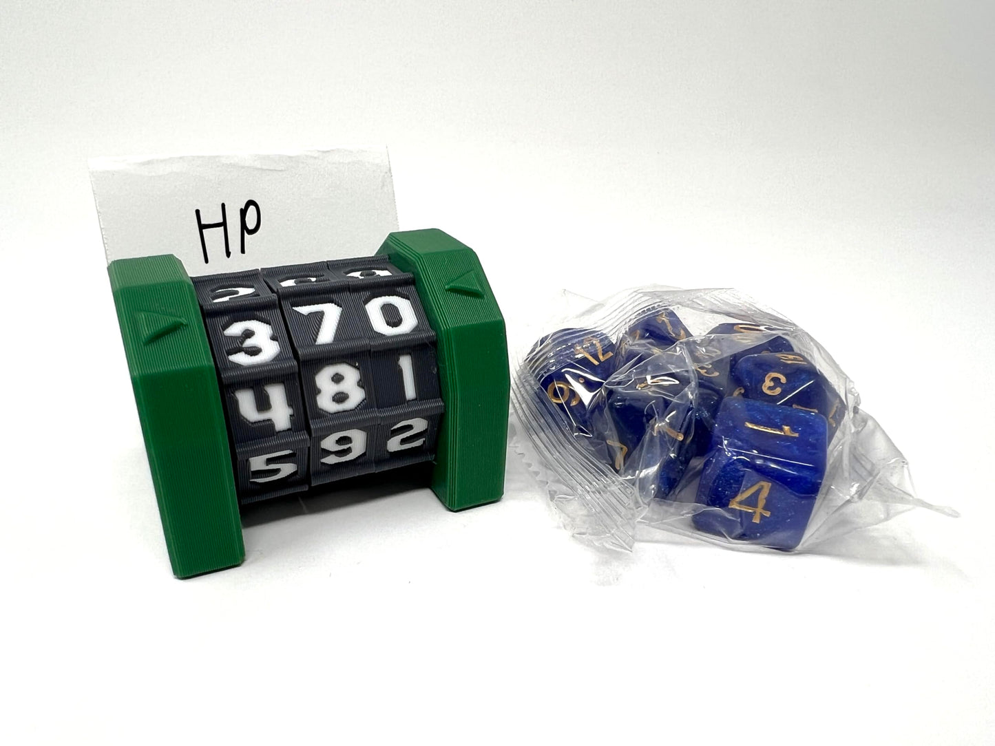 Munnygrubbers - 1 Pack Life Counter - Hp Tracker - (Tracking Cards & Random 7Pc D20 Dice Set Included) - Mtg - Tabletop Rpg - Board Games - Dnd - Dungeons And Dragons (1 Pack - Green)