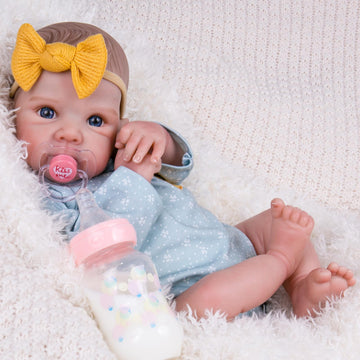 Aori Reborn Baby Dolls Girl - 20 Inch Realistic Handmade Cloth Body Newborn Baby Doll with Blue Eyes & Hand-Painted Hair Weighte