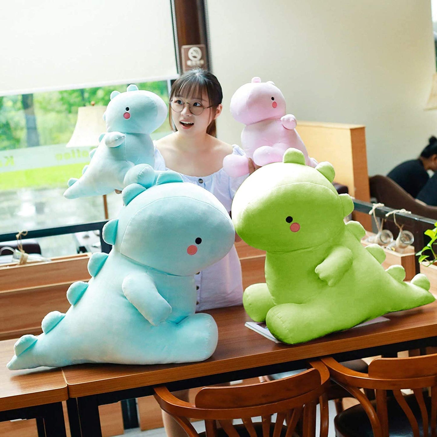 Vhyhcy Cute Dinosaur Plush Toys, Fat Dinosaur Stuffed Animals Toys Dolls, Soft Plush Stuffed Animal Dino Plushie, Birthday Gifts For Kids Girl Boys Green 12 Inch