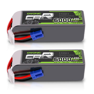 Ovonic 6S Lipo Battery 6000Mah 22.2V 120C Rc Battery With Ec5 Connector (2 Pack)