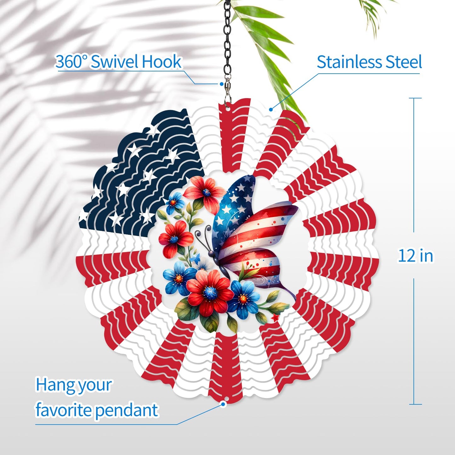 Wind Spinners Outdoor Butterfly - Birthday Gifts For Women Mom Wife Grandma, Hanging Butterflies Wind Sculptures, 12 Inch 3D Win
