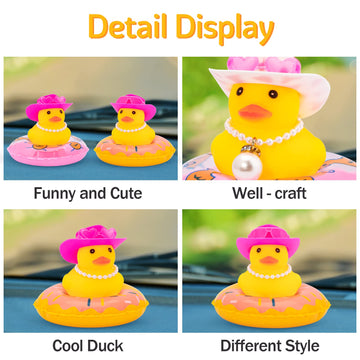 Wonuu Car Dashboard Decorations Pink Cowboy Duck, Rubber Ducks For Car Ornament Accessories With Color Sunglasses Cowboy Hat Pearl And Swim Ring, Ax_Pink Cowboy Hat_Preal B_Duck