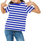 Kids Halloween Sailor Pirate Costume Blue White Striped Shirt Short Sleeve Boys Summer Tee Top 11-12 Years