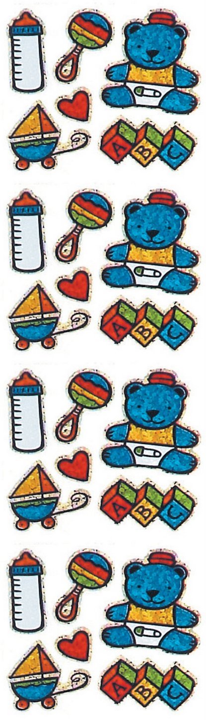 Jillson Roberts Prismatic Stickers, Baby Boy and Teddy, 12Sheet -Count (S7229)