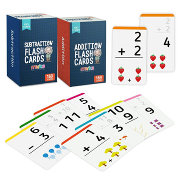 Merka Math Flash Cards, 338 Flashcards In Total, Learning Mathematics And Toy Card Game For Kids, For Classroom And Homeschool, 1St To 4Th Graders, Addition And Subtraction, 2 Sets With 169 Pcs Each