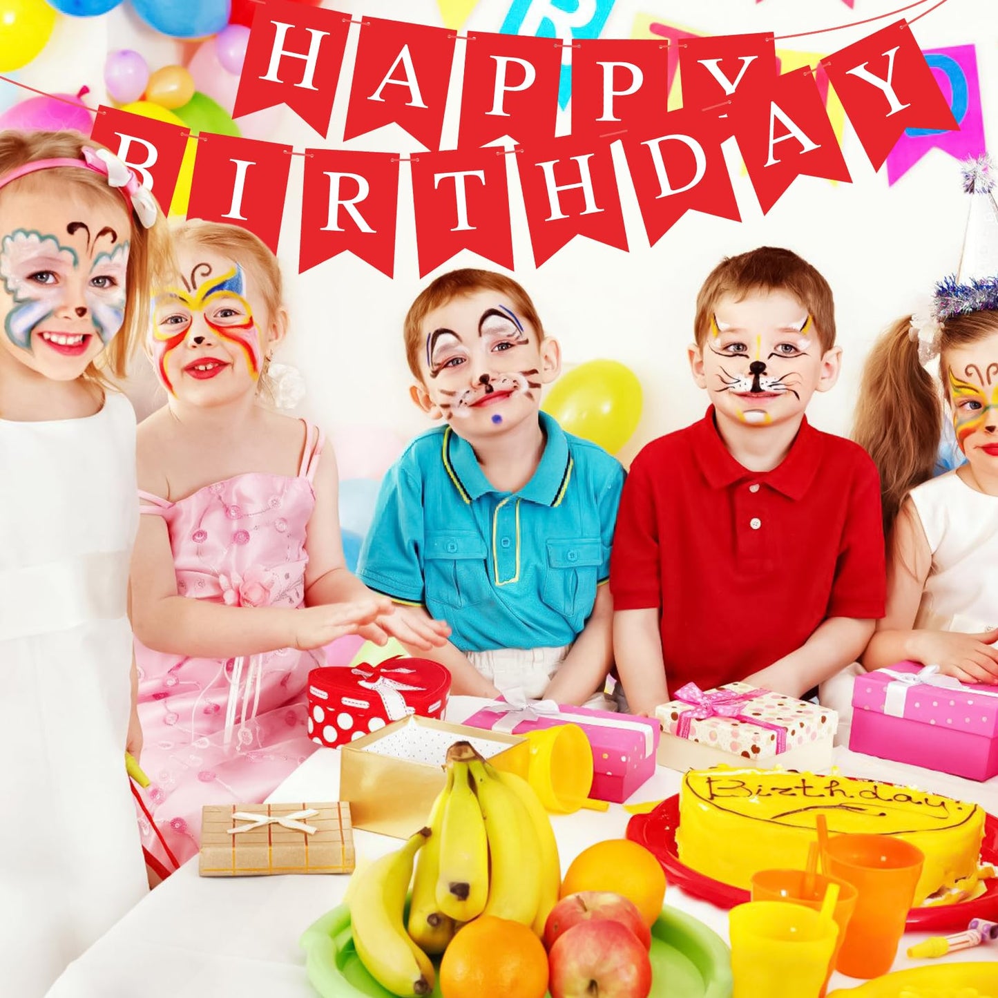 Eaezerav Red Happy Birthday Banner Bunting Banner Sign, Happy Birthday Garland Tea Party Decorations, Christmas Thanksgiving Bir