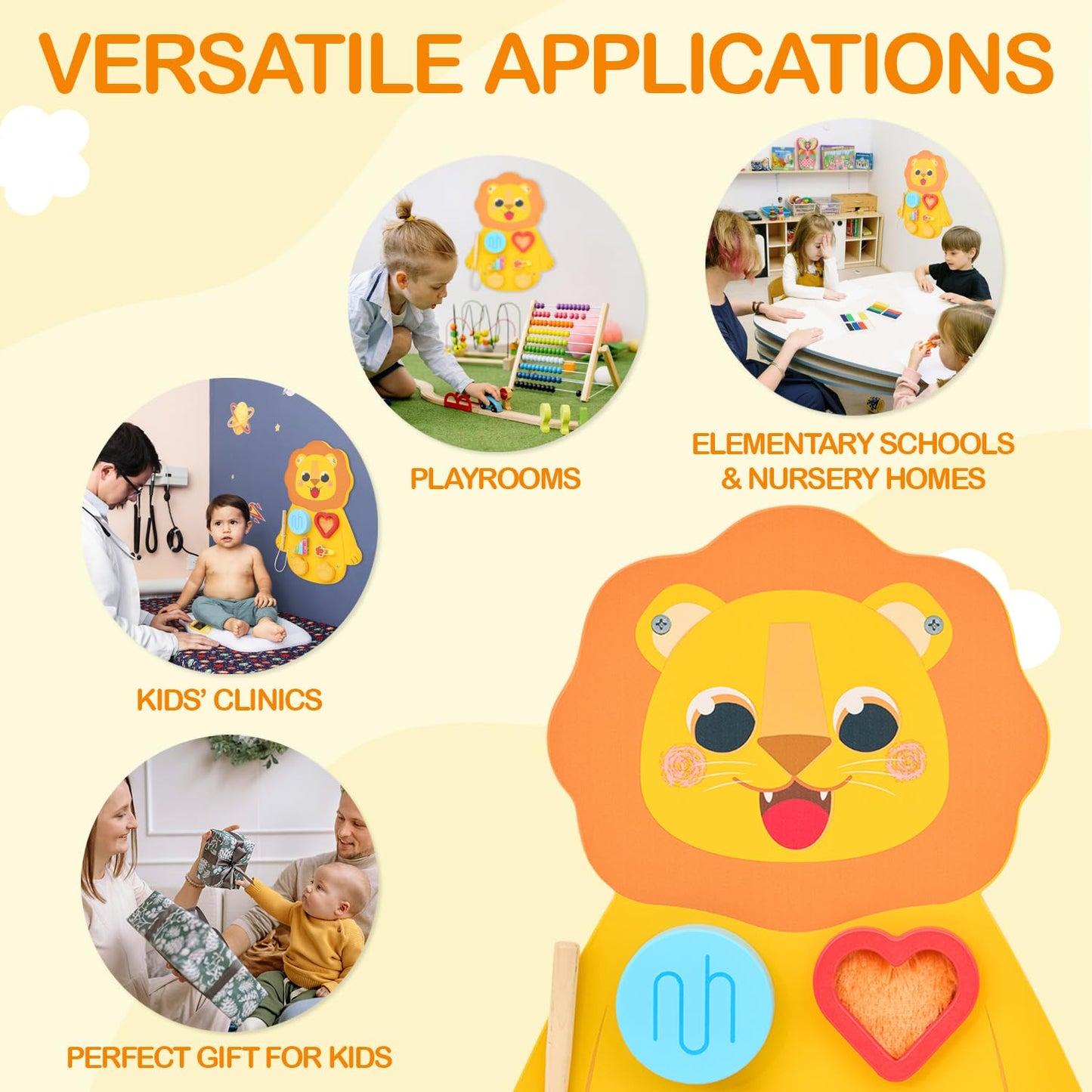 Monlurd Wooden Lion Sensory Wall Toy, Busy Board For Toddlers, Montessori Sensory Wall Panel For Kids, Ideal For Classroom, Play
