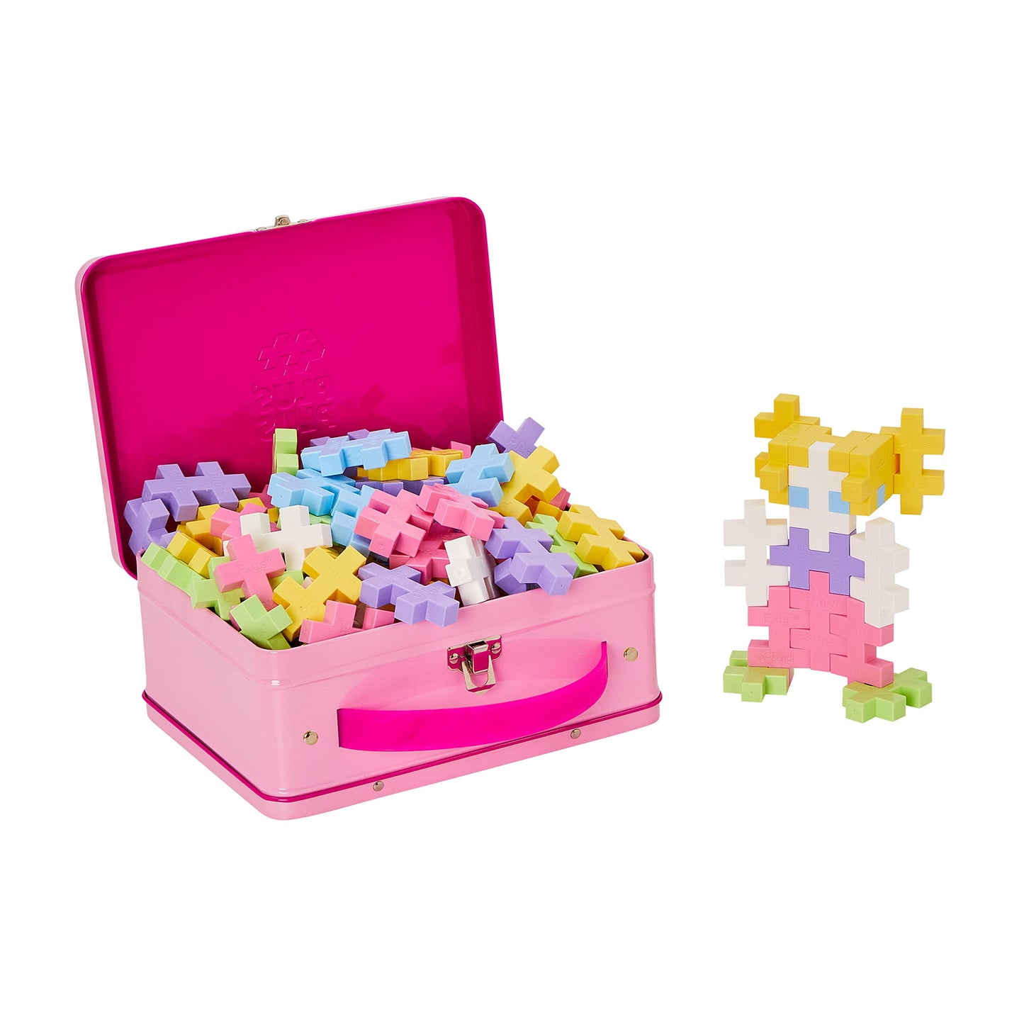 Plus Plus Building Set With Metal Suitcase, Open Ended Stem Toy For Toddlers And Preschool, 70 Big Pastel Interlocking Pieces