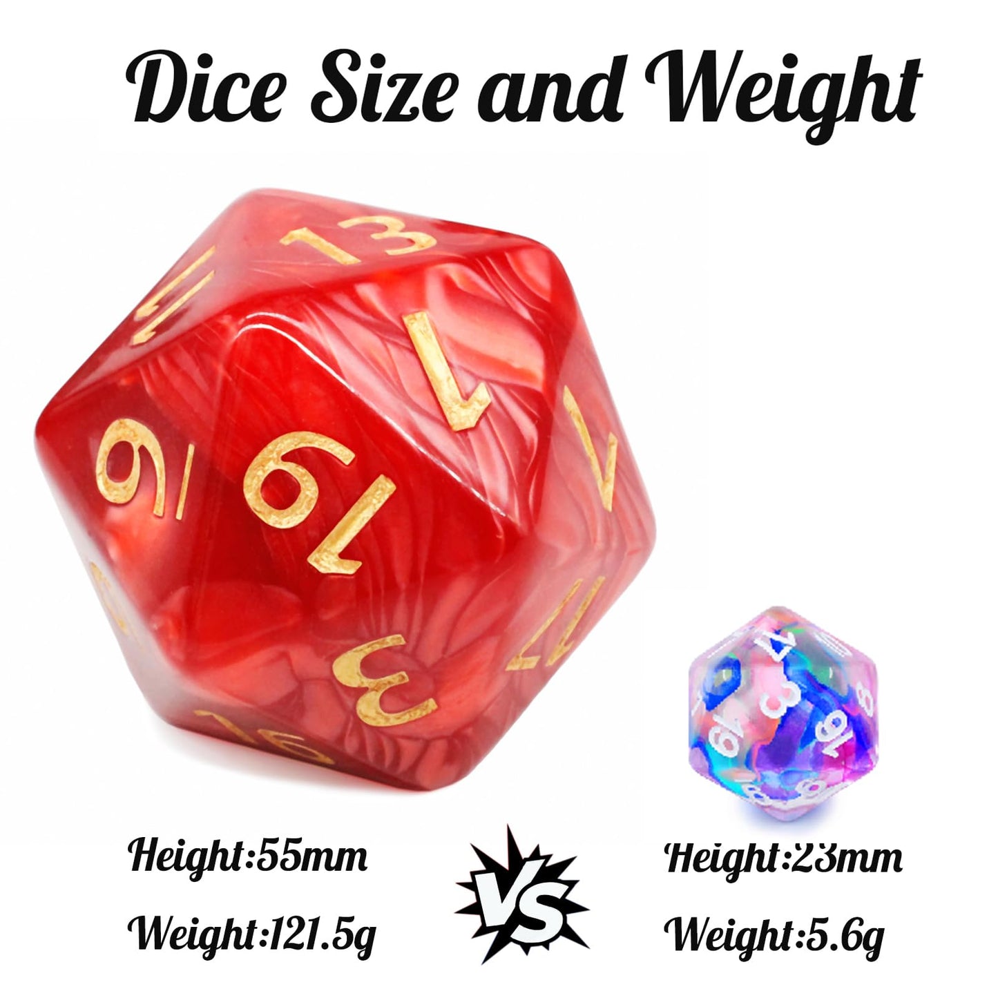 Large 55mm D20 Dice,20 Sided DND Dice,D20 Giant Polyhedral Dice, Large D20 Dice,20 Sided Cube D&D Dice Set for Dungeons and Drag