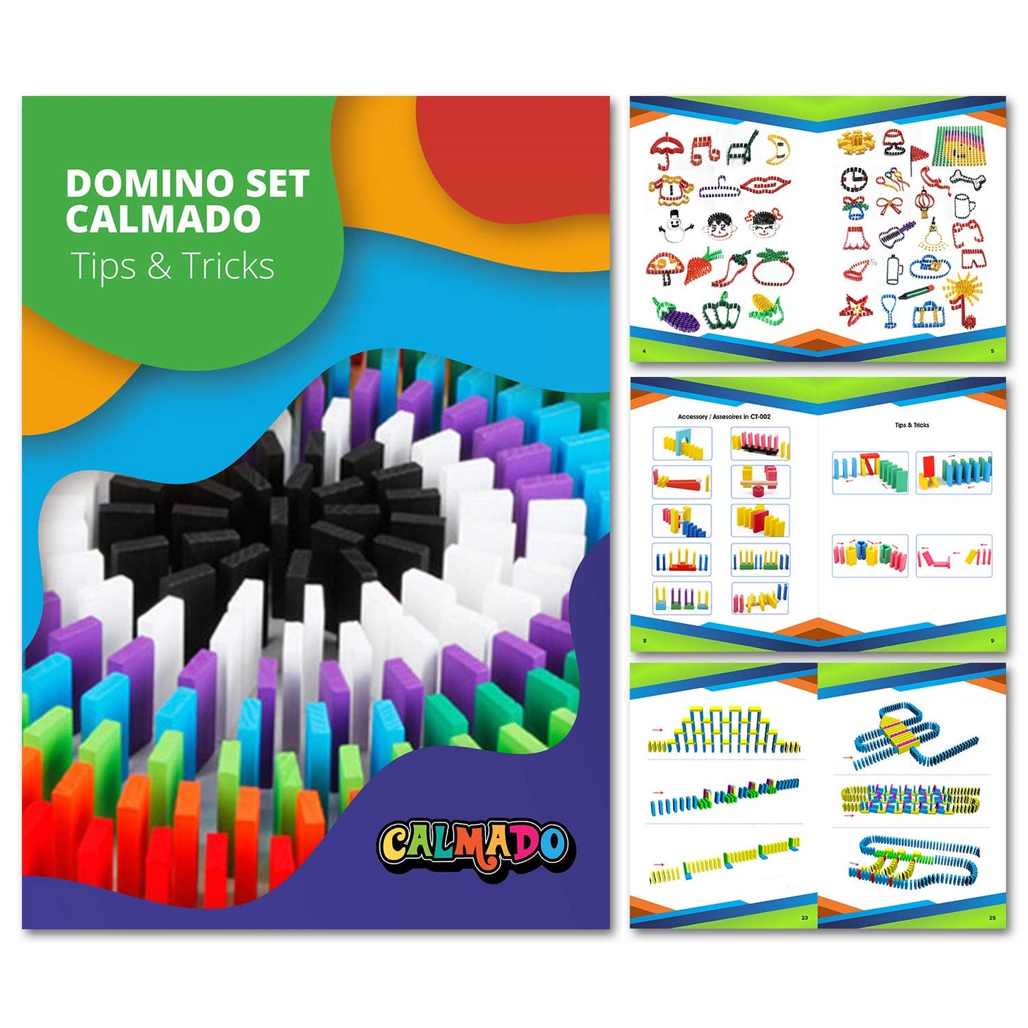 Calmado – 450 Pcs Wooden Dominos For Kids - Domino Toys For Outdoor Or Indoor Game, Dominos For Kids Ages 4-8, Stacking Dominos For Kids 8-12 -Including Bag, Instruction Manual & Accessories