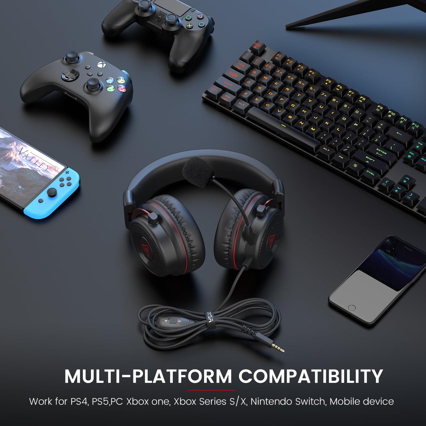 Eksa E900 Gaming Headset With Microphone - Pc Headset With Detachable Noise Canceling Mic -Like New