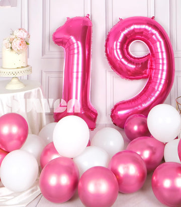 Suwen 40 Inch Hot Pink Large 19 Number Balloons Big Foil Helium Number Balloons 0-9 Jumbo Happy 19Th Mylar Birthday Party Decora