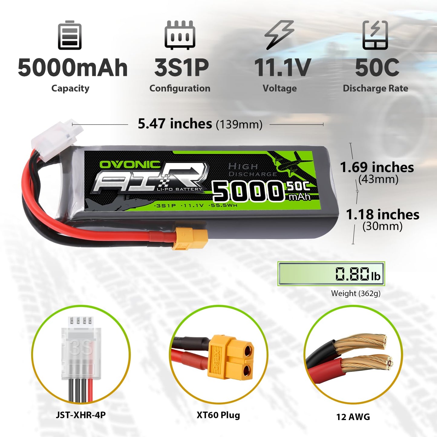 Ovonic 3S Lipo Battery 50C 5000Mah 11.1V Lipo Battery With Xt60 Connector For Rc Airplane Helicopter Quadcopter Rc Car Truck Boa