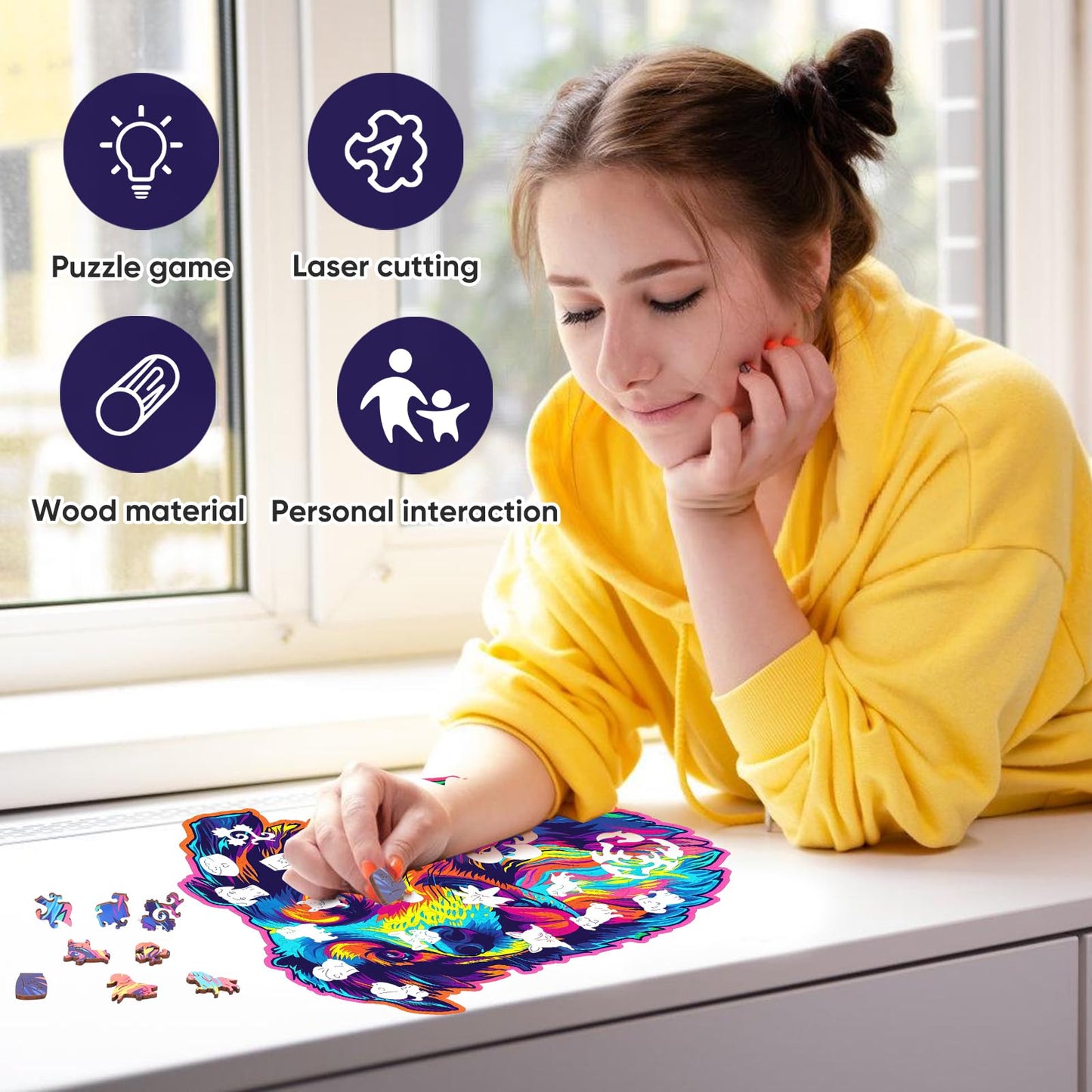 Australian Shepherd Dogs Wooden Puzzle Stained Colorful (9.7 * 11.2In-200Pcs) Art Painting Wooden Puzzle For Kids Adults, Birthd