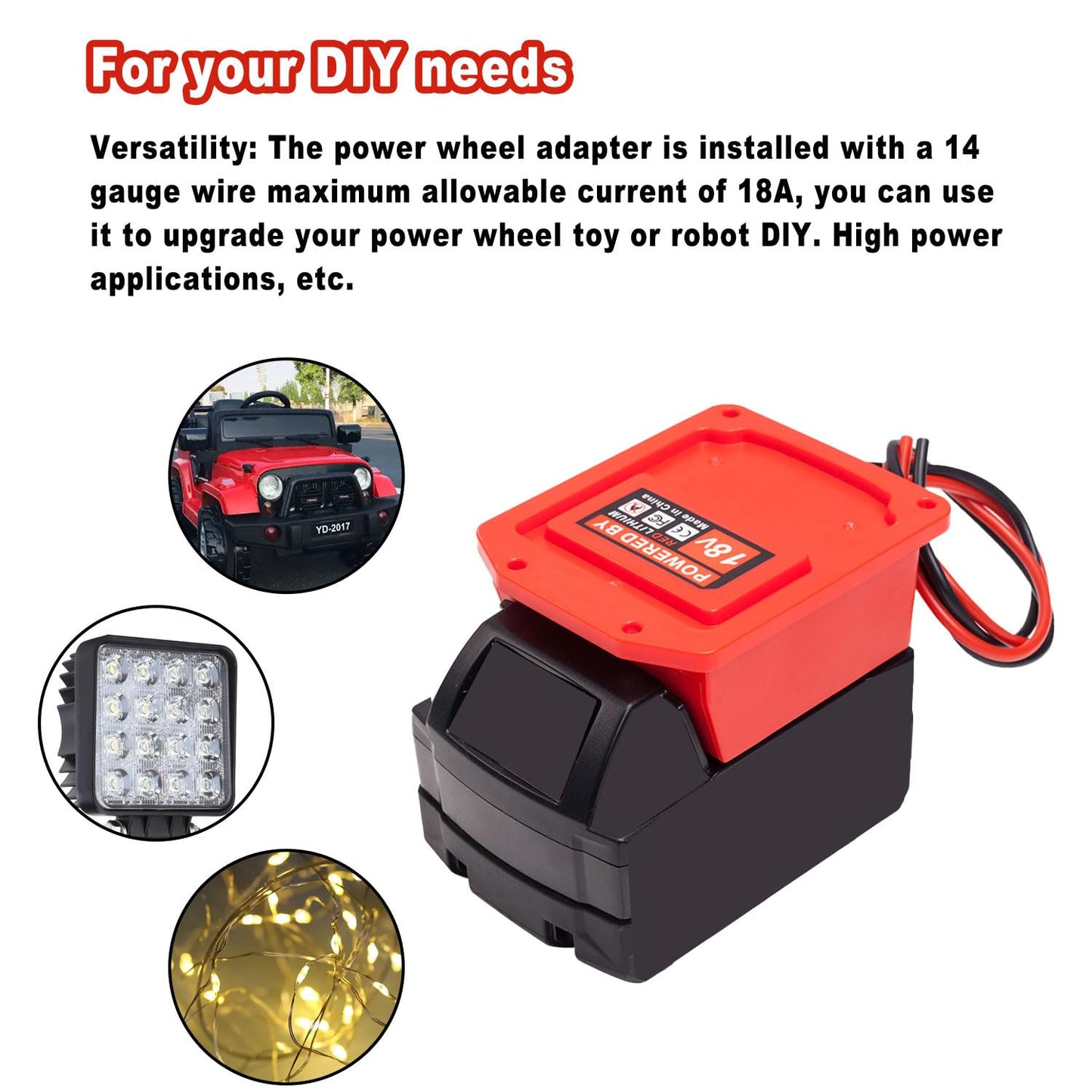 QSDXNYDC Power Wheel Adapter for Milwaukee 18V M18 Battery Connector, Medium, Model qsmqx-01, 14 Gauge Robotics