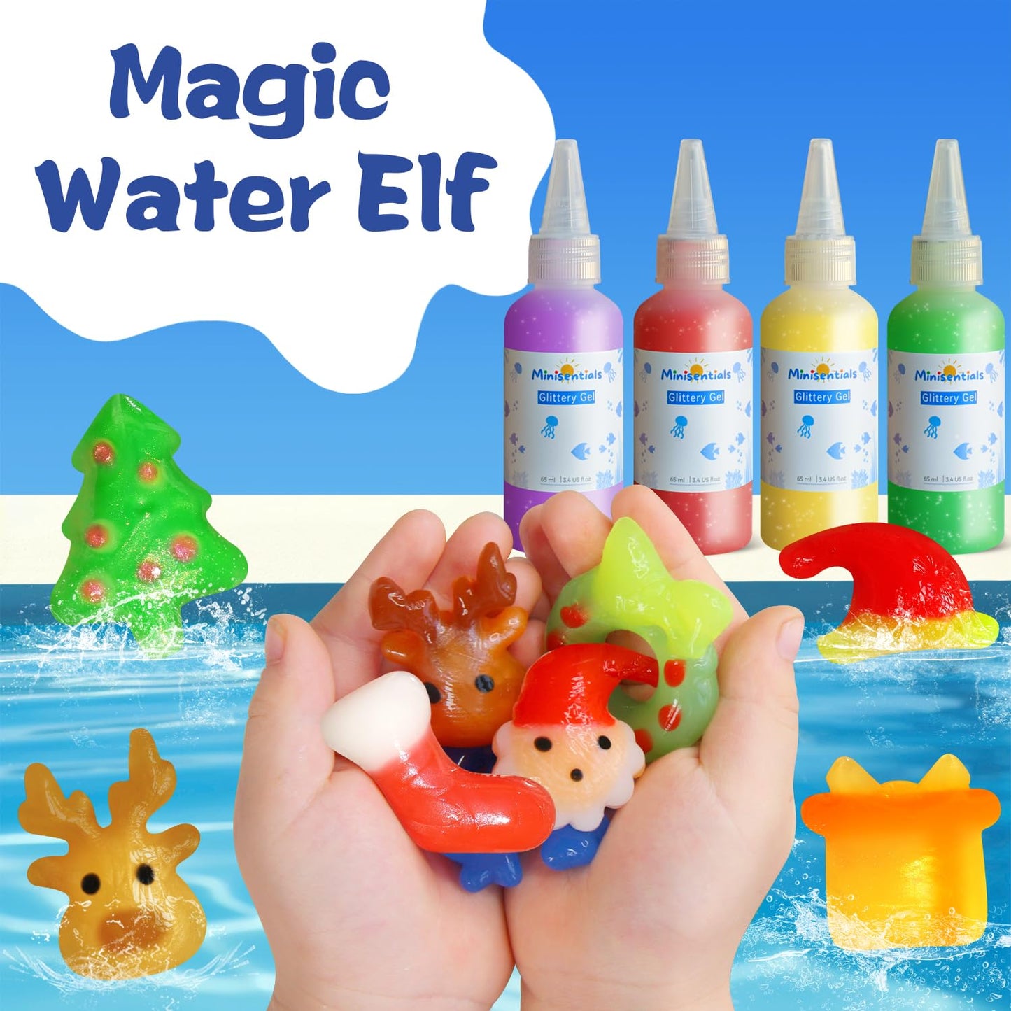MINISENTIALS Magic Water Elf Toy Kit - Aqua Elves Gel Kit - Christmas Theme 20 Colors Fairy Gel 10 Molds Squishy Maker - Party F
