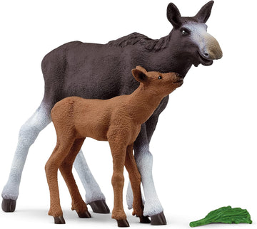 Schleich Wild Life Mother Moose And Calf Playset - North American Forest Animal Toys Playset With Realistic Natural Mother Moose