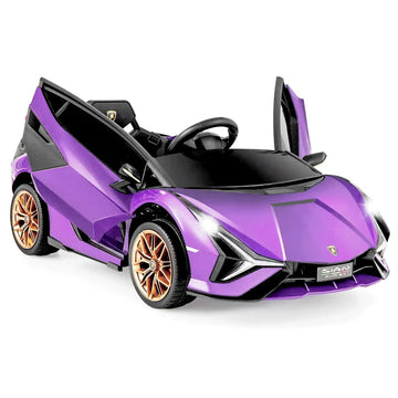Olakids Kids 12V Licensed Lamborghini Sian Ride On Car, Electric Vehicle For Toddler With Control Remote, Battery Powered Toy With Music, Horn, 2 Speeds, Suspension, Led Lights, Bluetooth (Purple)