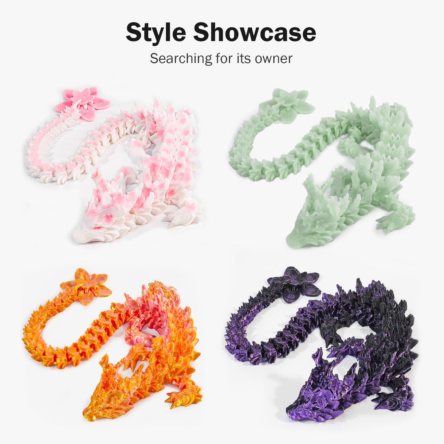 Outgoto 3D Printed Cherry Blossom Dragon - 11.8In Realistic Articulated Dragon Fidget Toy, Desk D  Cor And Collectible (Black Pu