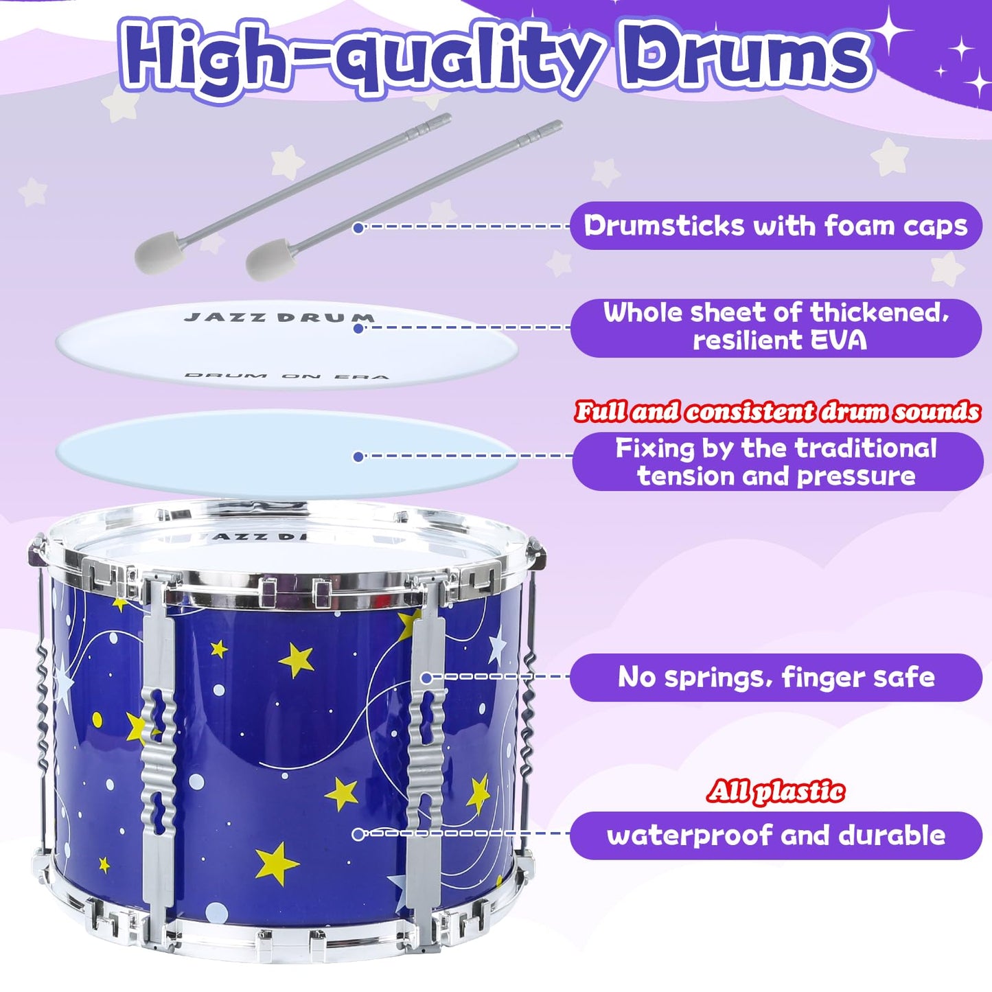 Upgraded Kids Drum Set For Toddlers 1-3, Kids Jazz Drum Ages 3-5, Star Light Up Musical Instrument Toys For Boys Girls 2-5 4-6 5