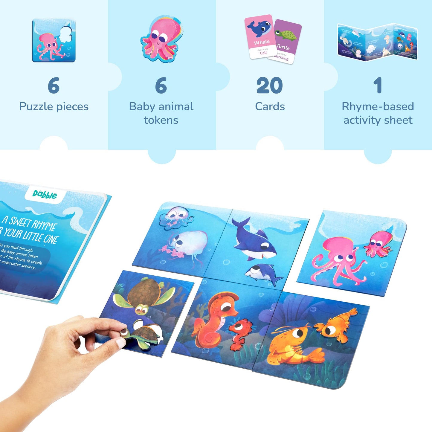 LoveDabble Mother and Baby Animal Match Puzzle - Mommy and Me - Under The Sea | Puzzles for Kids Ages 2-4 | Animal Puzzles for T