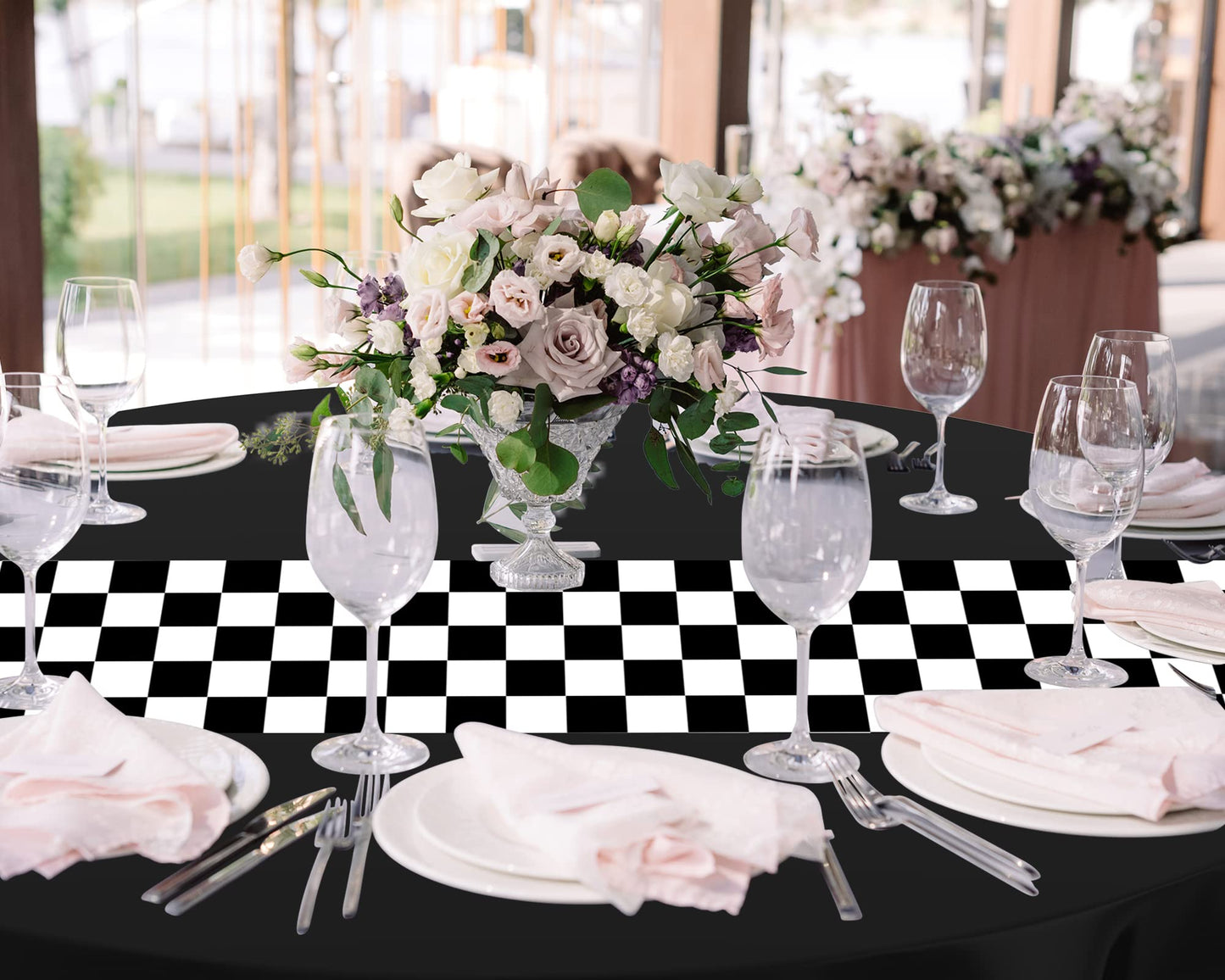Oudain Cars Birthday Party Supplies Racing Party Decorations Round Racing Tablecloth Checkered Flag Table Covers Road Plastic Ta