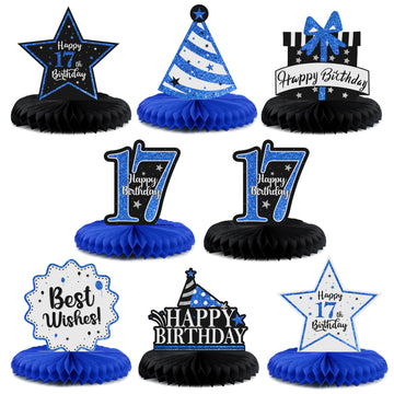LASKYER Happy 17th Birthday Party Decorations, Glitter Shiny Honeycomb Table Centerpieces Seventeen Years Old Birthday Party Pho